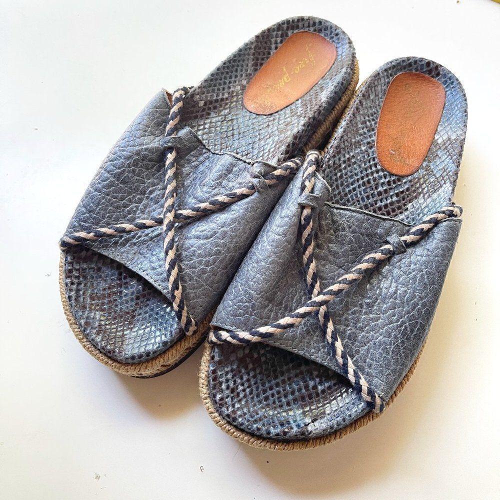 Free People‎ Navy Python Snakeskin Espadrille Slides, Size 37